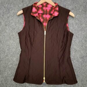 Jude Connally Vest Womens S Brown Pink Quilted Geometric Jackie Reversible USA